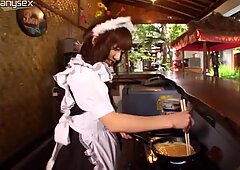 Malu Brown Haired Jap Gadis Aimi Hoshii Bakes Pancake